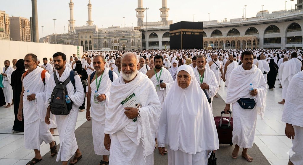 Umrah & Hajj Services 2026 | Top Transport, Packages & Visa **Alt Text:** Umrah pilgrims near the Kaaba in Makkah.