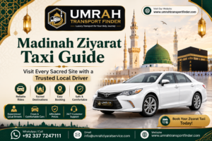 Saudi Taxi Scams guide showing safe Umrah transportation with trusted taxi services in Makkah and Madinah.