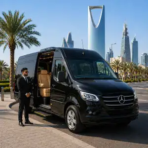 **ALT Text (using focus keyphrase):** **"Luxury van providing Umrah Pilgrim Transport Facilities for comfortable and reliable travel in Saudi Arabia."**