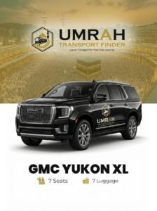 Black GMC Yukon XL luxury SUV for VIP Umrah transport by Umrah Transport Finder.
