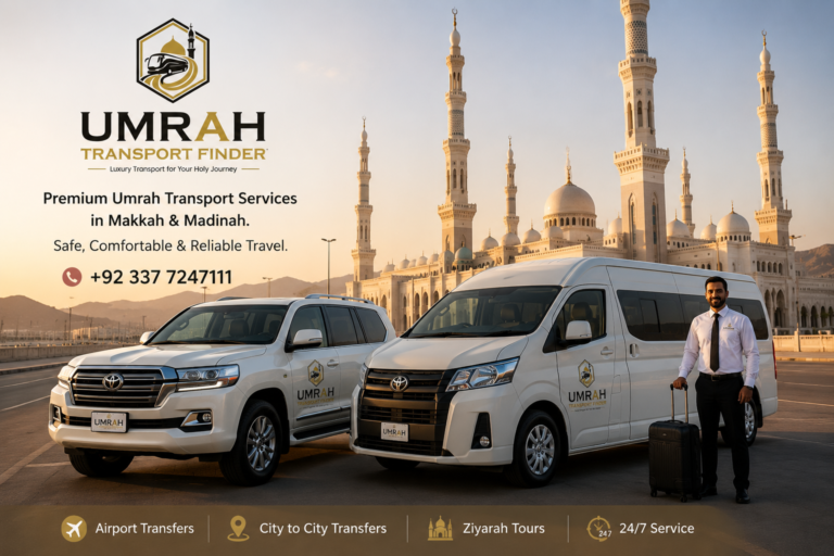 Blogs Umrah airport transport vehicles parked outside a mosque ready for pilgrim pickup